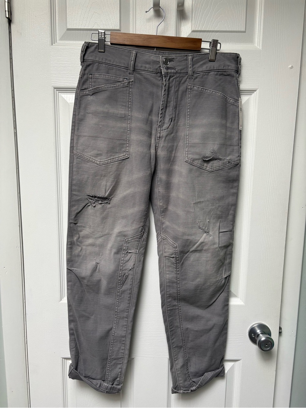Anthropologie Gray Straight-Leg Distressed Utility Pants